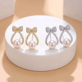 Pearl and Bow Drop Earrings