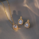 Gold Halo CZ Necklace and Earrings Set