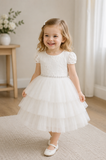 Lace and Tulle Tiered Flower Girl Christening Dress