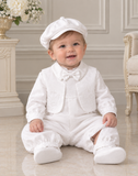 Baby Boy Christening & Baptism Outfit - White Embroidered Romper Set