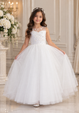 Girls Flower Girl Dress With Pearls - Elegant Tull Dress