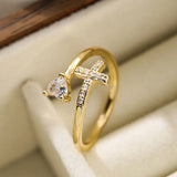 Heartbreaker Cross Ring - Minimalist Gold Open Ring