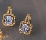 Gold Halo CZ Necklace and Earrings Set