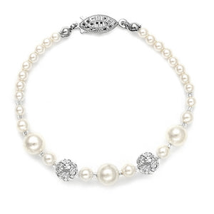 Ivory Pearl Bracelet with Rhinestone Fireballs