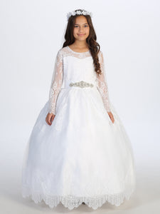 Long Sleeve Lace Communion Dress