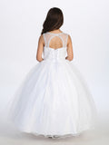 First Communion Dress with Sequins Bodice and Illusion Neckline