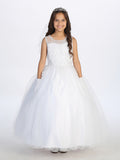 First Communion Dress with Sequins Bodice and Illusion Neckline