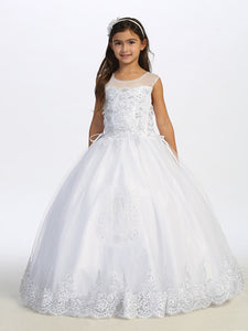 First Communion Dress with Silver Lace Applique