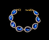 Blue Pear-Shaped Rhinestone Halo Bracelet | Gold Tone