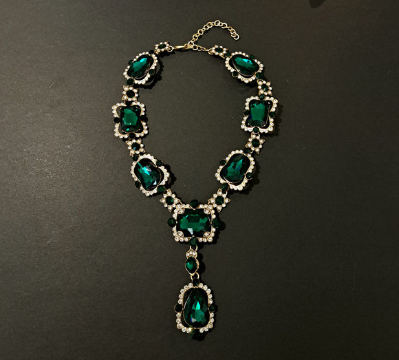 Victorian Green Crystal Necklace | Wedding | Evening Jewelry |