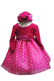 Baby Girl's Long-Sleeve Velvet Dress with Velvet Polka-Dots