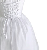 Satin and Organza Striped Skirt Dress with Jeweled Bow