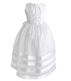 Satin and Organza Striped Skirt Dress with Jeweled Bow