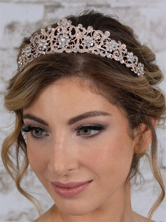 Rose Gold Tiara with Clear Crystals