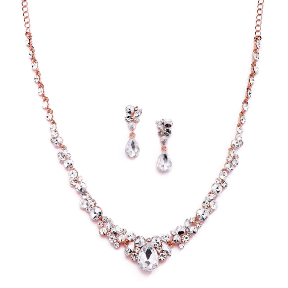 Regal Rose Gold Crystal Necklace and Earring Set