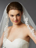 Mantilla Veil with Crystal Beads and Scalloped Lace Edge | Fingertip Length