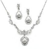 Art Deco Inspired Necklace + Earring Set | Antique Silver Plating