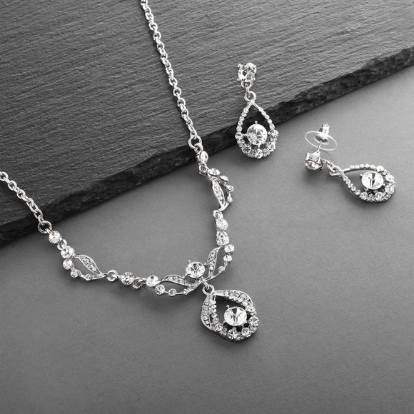 Art Deco Inspired Necklace + Earring Set | Antique Silver Plating