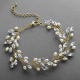 Gold Vine Bracelet with Marquis Crystals and Freshwater Pearls