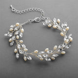 Silver Vine Bracelet with Marquis Crystals and Freshwater Pearls