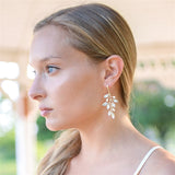 Gold Vine Earrings with Marquis Crystals and Freshwater Pearls