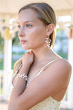 Gold Vine Earrings with Marquis Crystals and Freshwater Pearls