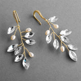 Gold Vine Earrings with Marquis Crystals and Freshwater Pearls