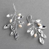 Silver Vine Earrings with Marquis Crystals and Freshwater Pearls