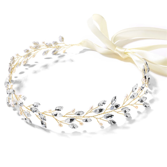 Hand-Crafted Hair Vine with Marquise Crystals and Freshwater Pearls