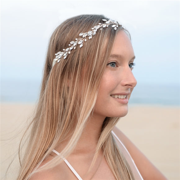 Hand-Crafted Hair Vine with Marquis Crystals and Freshwater Pearls | Silver