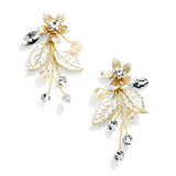 Vine Earrings with Ivory Pearls, Matte Leaves and Crystals | Gold