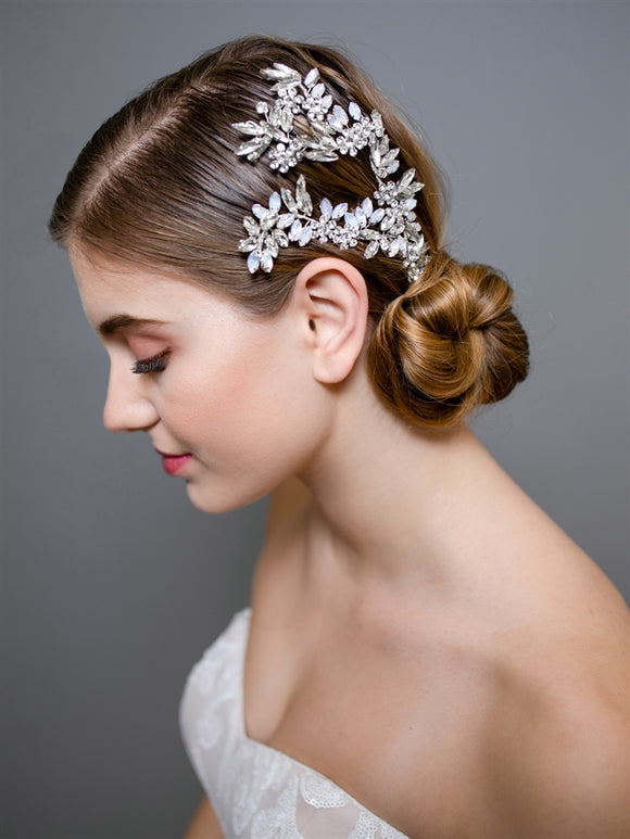 Silver Couture Headpiece with White Opals and Clear Crystals