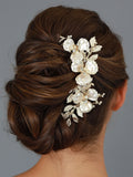 Matte Gold Wedding Hair Comb with Ivory Pearls + Crystal Accents