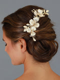 Matte Gold Wedding Hair Comb with Ivory Pearls + Crystal Accents