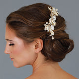 Matte Gold Wedding Hair Comb with Ivory Pearls + Crystal Accents