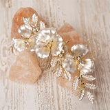 Matte Gold Wedding Hair Comb with Ivory Pearls + Crystal Accents