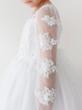 Lace + Mesh Long Sleeve Communion Dress