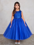 Sequin Dress with Pearl Criss Cross Bodice and Tulle Skirt