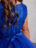 Sequin Dress with Pearl Criss Cross Bodice and Tulle Skirt