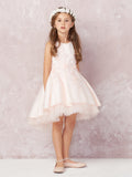 Satin High-Low Dress with 3D Lace Applique