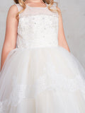 Elegant Illusion Neckline Dress with Lace Applique Peplum Skirt