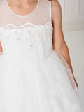 Elegant Illusion Neckline Dress with Lace Applique Peplum Skirt