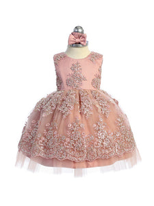 Dress With Metallic Lace Embroidery Overlayed on Tulle Skirt