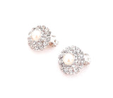 Sparkling Rhinestone Stud Earrings with Center Pearl | Clip-On