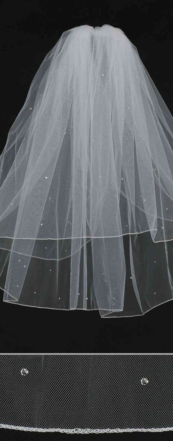 Two Tier Veil with Marrow Edge and Scattered Rhinestone