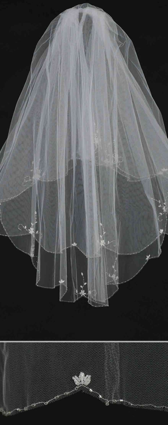 Wedding Veil | Floral Beaded Accents with Scattered Edge