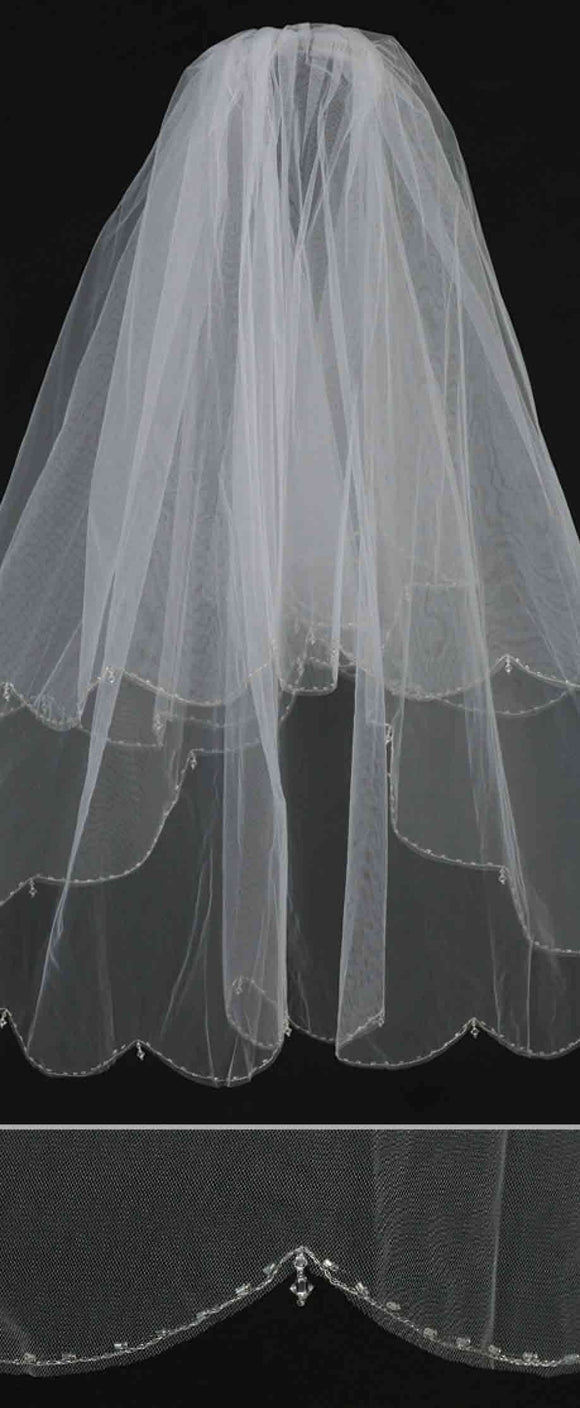Veil with Scalloped Sequin Edge and Crystal Dangles