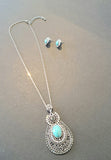 Turquoise Stone Necklace and Earring Set in Antique Silver