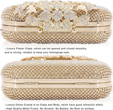 Gold Rhinestone Evening Clutch with Floral Leaf Design