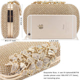 Gold Rhinestone Evening Clutch with Floral Leaf Design